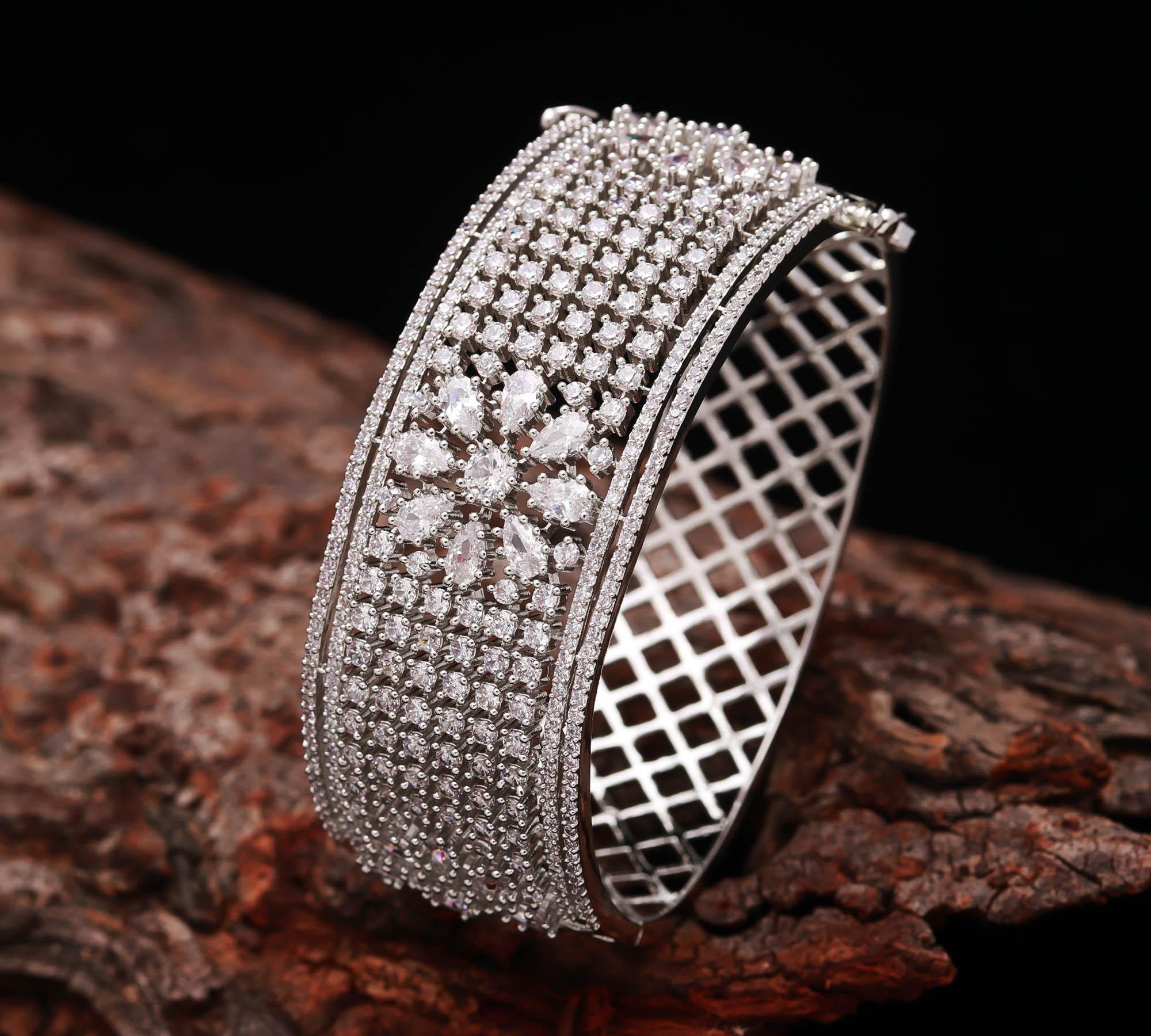 Luxury Silver Diamond Bracelet for Women – Sparkling CZ Stone Bridal Bracelet | Elegant Wedding & Party Jewelry Gift